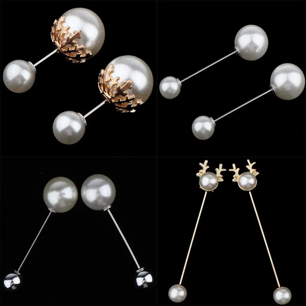 2 Pieces Retro Pearl Brooch Lapel Pin Corsage Suits Breastpin Women Wedding image 4