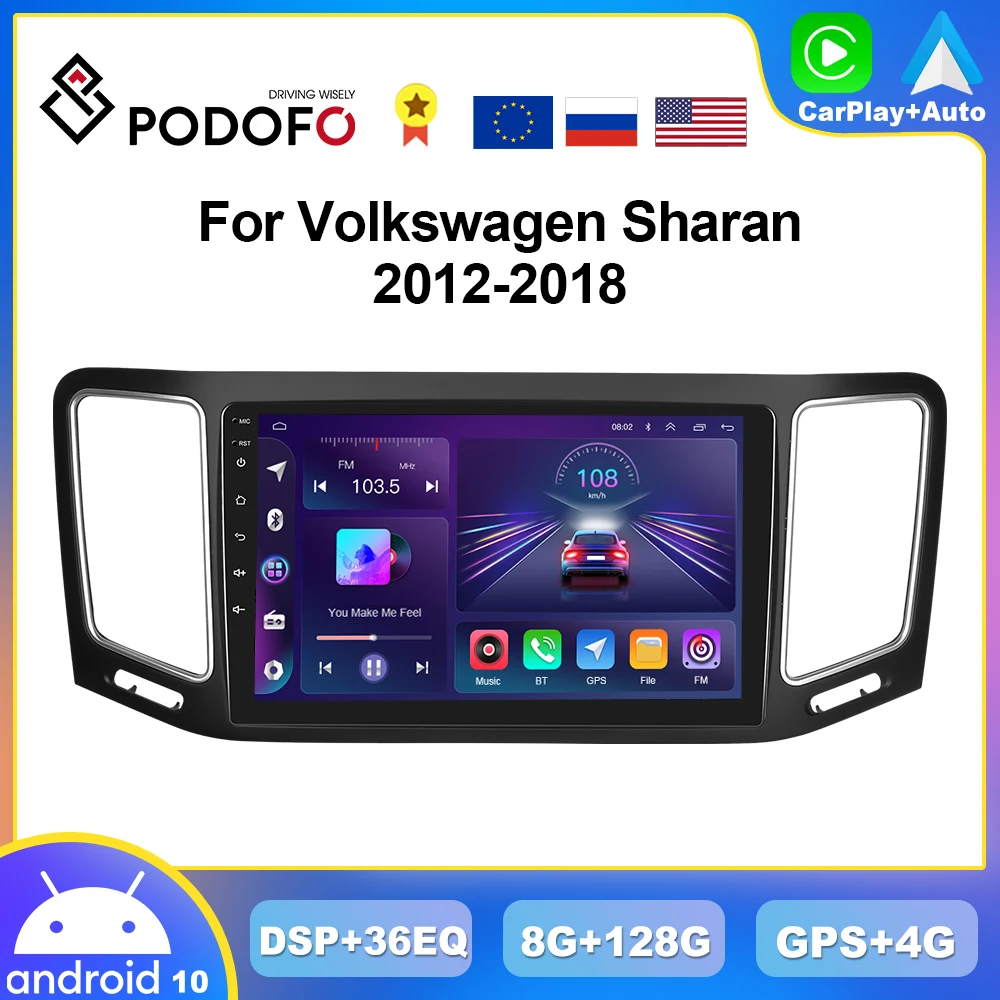 

Podofo 8G+128G CarPlay Android Radio For Volkswagen Sharan 2012-2018 Car Multimedia Player 4G GPS Stereo Receiver 2din Head Unit