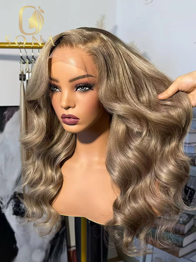 شفاف أومبير شقراء طبيعية الجسم موجة 13X4 13x6 الدانتيل الجبهة باروكة من شعر طبيعي خصلات الشعر المستعار قبل قطعها الرماد شقراء #2