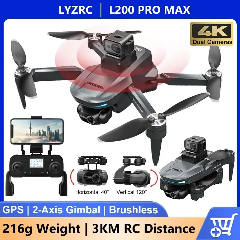 L200 PRO MAX Drone 4K Professional HD Dual Camera GPS Dron Brushless 2-Axis Gimbal 360° Obstacle Avoidance FPV RC Quadcopter To