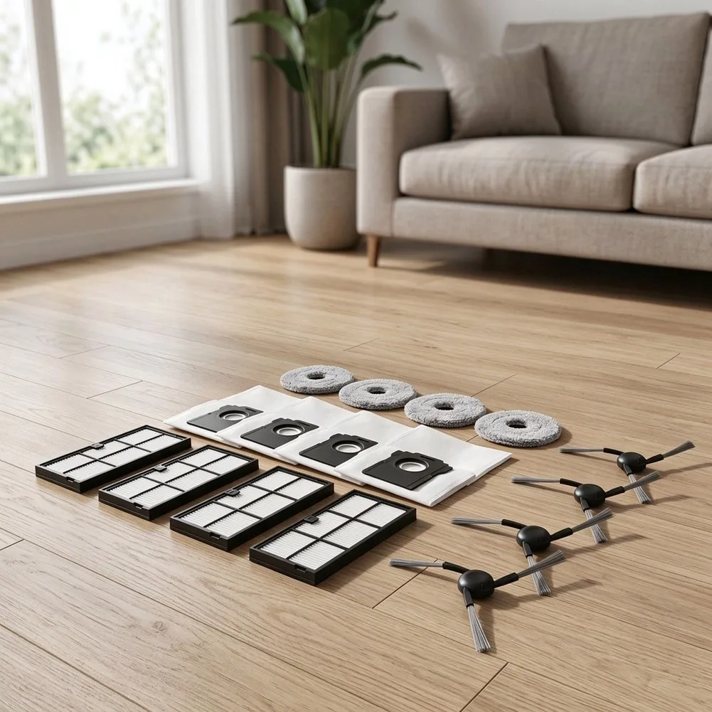 For Dreame For Mova E40 Ultra Vacuum Maintenance Kit: 4 Side Brushes 4 Ultra-Fine Filters 4 Dust Bags 4 Absorbent Mop Pads