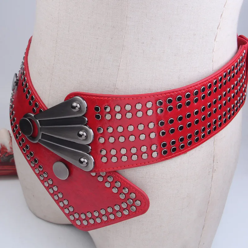 

Red Punk Style Studded Elastic Waistcoat Elasticized Vintage Luxury Women's Wide Belt Hot Girl Dress Decorative Waistband
