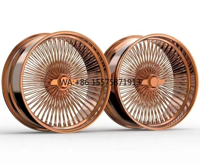 

New Design 24 Inch 24In 5 Holes 5 X 12065 Forged Rose Gold Spoke Wire Car Wheels Rims