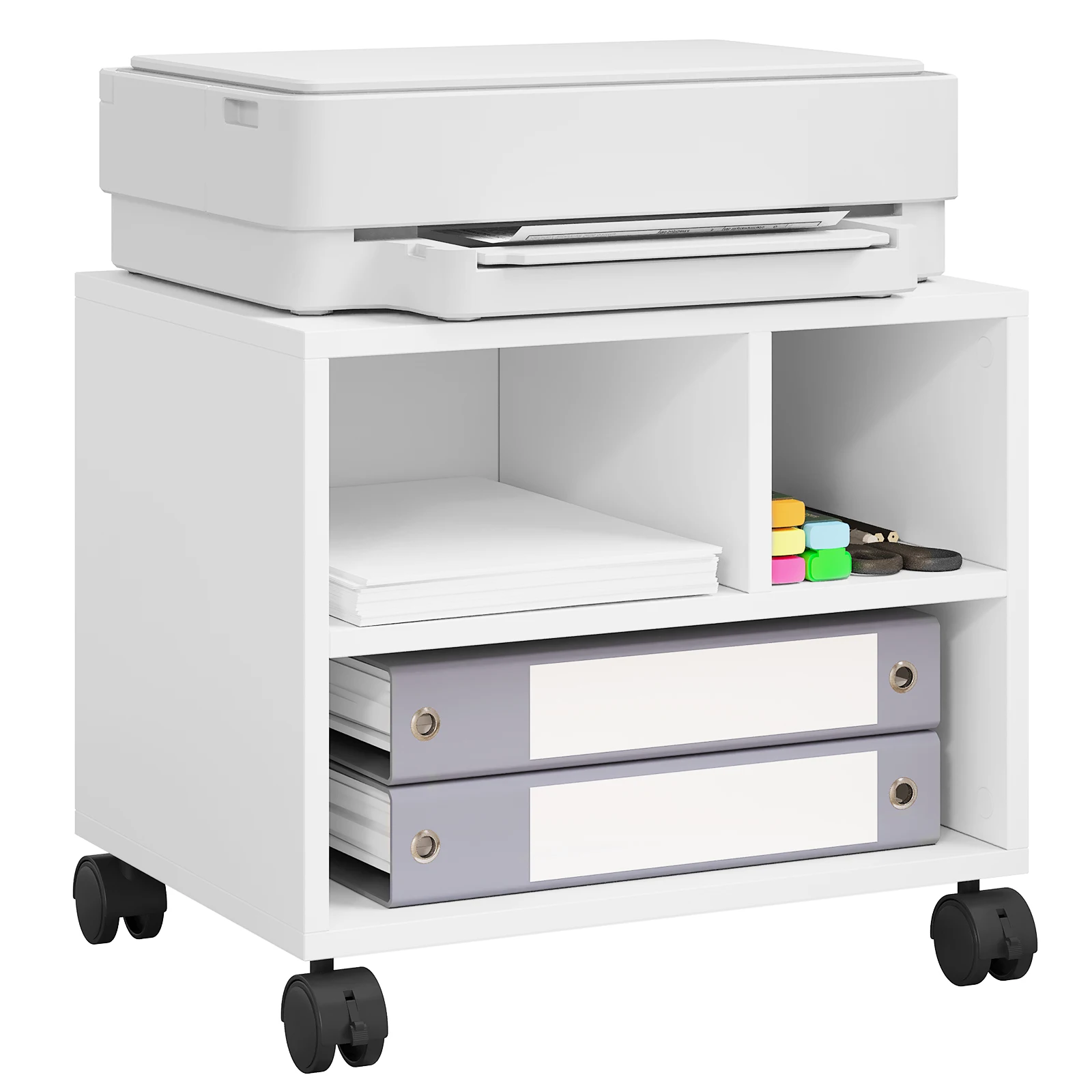 WOLTU 40 x 30 x 35 cm mobiler Druckerständer, Aktenaufbewahrungseinheit mit 3 offenen Fächern, abnehmbarer Trolley für Büro und Arbeitszimmer