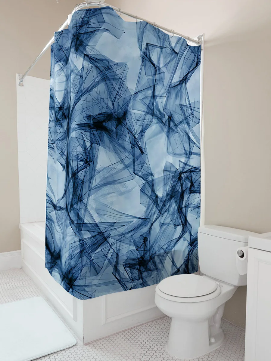 

Fashion Blue Abstract Line Shower Curtain Waterproof Mildew Resistant Easy to Clean Bathroom Decor for AliExpress Elevate Space