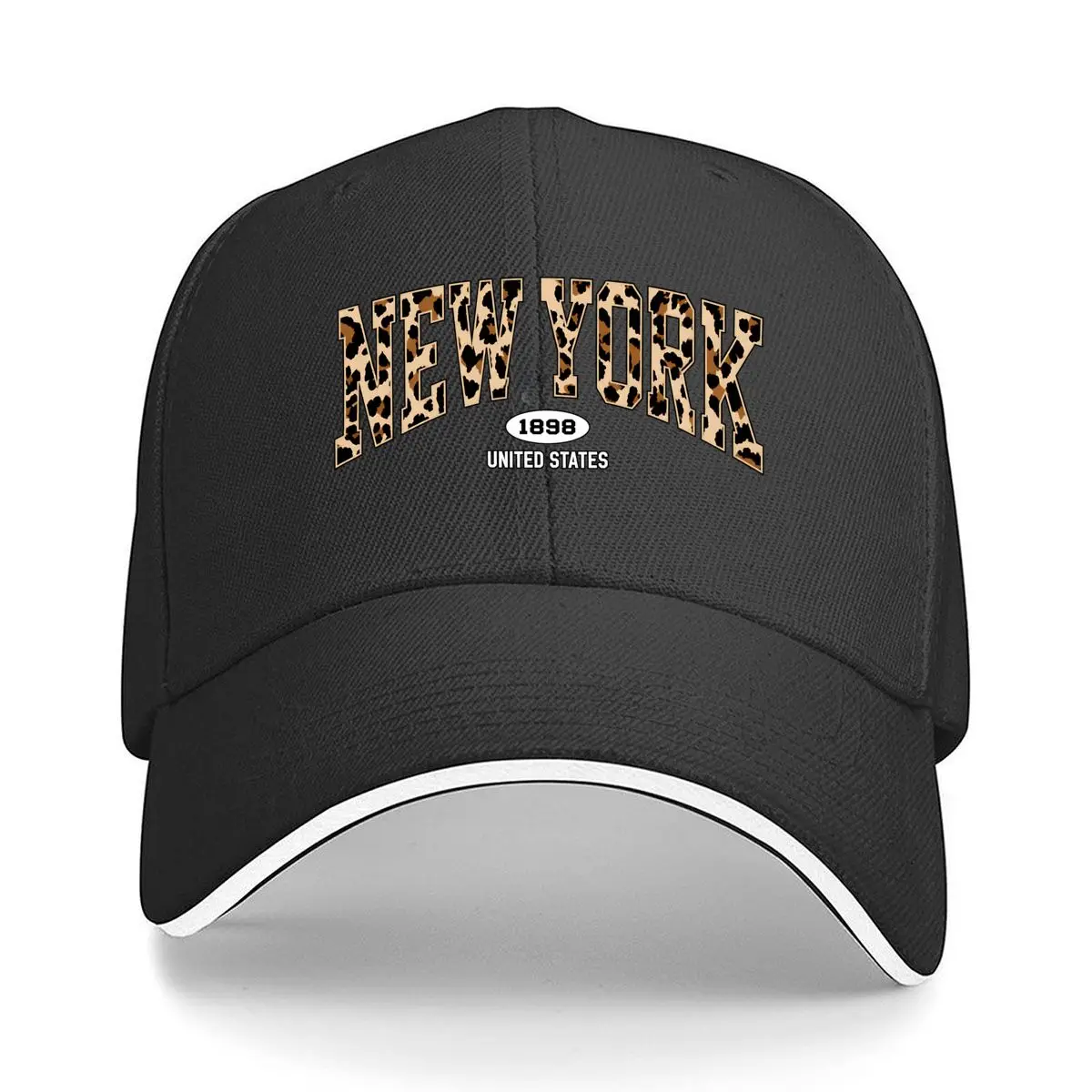 New York 1898 United States Leopard Print Typography Sandwich Baseball Cap