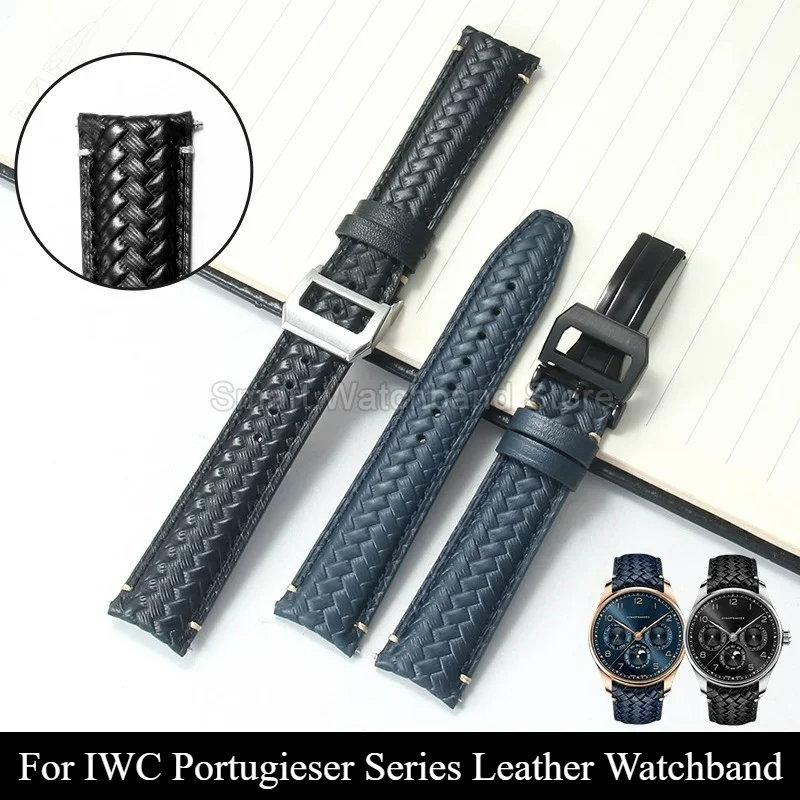 Fade‑proof Breathable Porous Watchband Curved End 20 22mm for IWC Portugieser Portofino Chronograph Mark XVIII Watch Bracelet