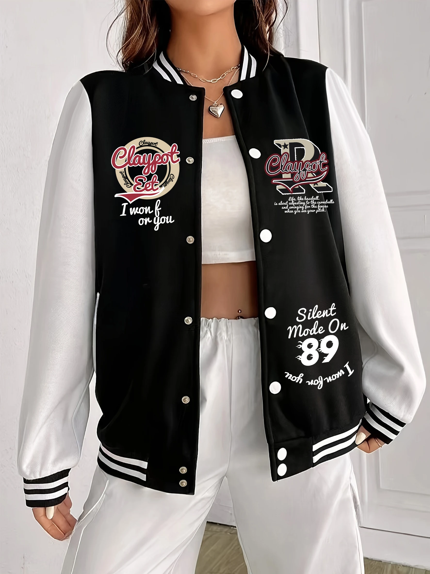 

США Art Letters R And Circles Design Женская куртка Спортивная флисовая бейсбольная форма Мягкая одежда с карманами Удобная свободная уличная одежда