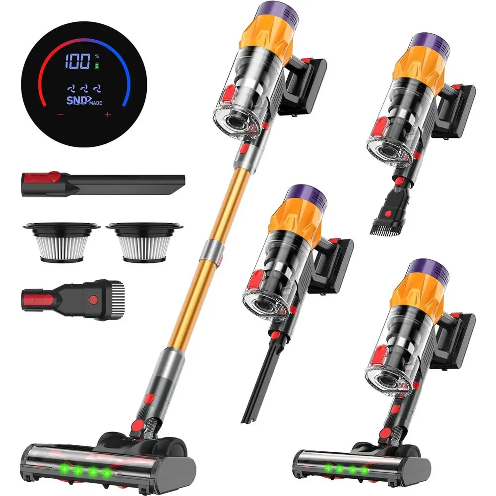 LED Display, 550W Self-Standing Cordless Stick Vacuum Cleaner for Home, Removable Battery, Lightweight, Rechargeable, Pet Vacuum