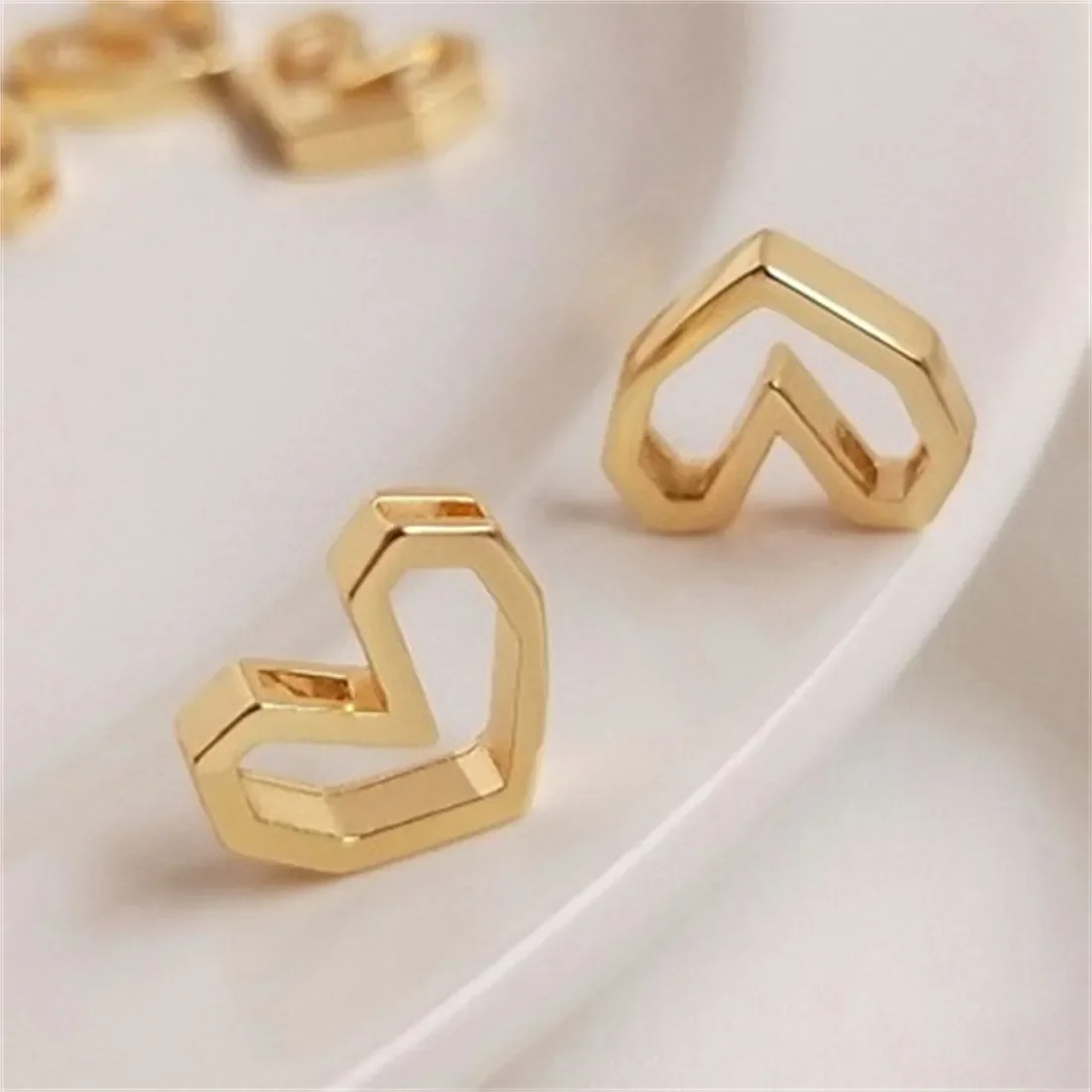 

14K Gold-plated Geometric Box Heart-shaped Pendant Diy Handmade Necklace Charm Pendant Earrings Accessories E013