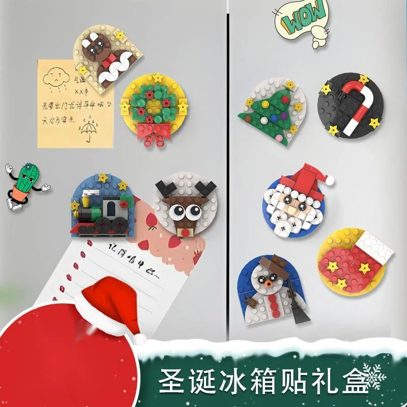 Imanes de refrigerador de bloques de construcción, bonitos imanes decorativos de Navidad y Halloween para decoración de refrigerador