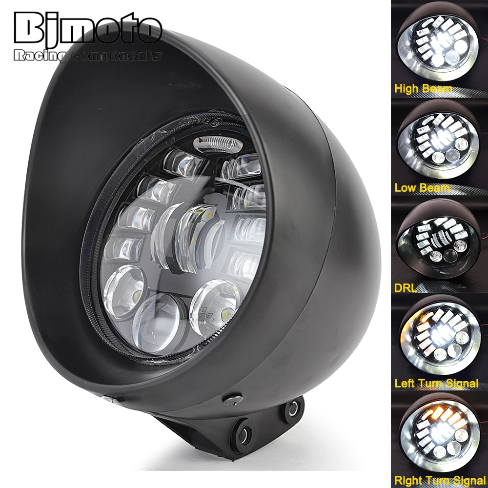 

5.75" Motorcycle Custom Vintage Cafe Racer Headlight Spot Head Lamp For Harley Chopper Bobber Softail Honda Yamaha Suzuki