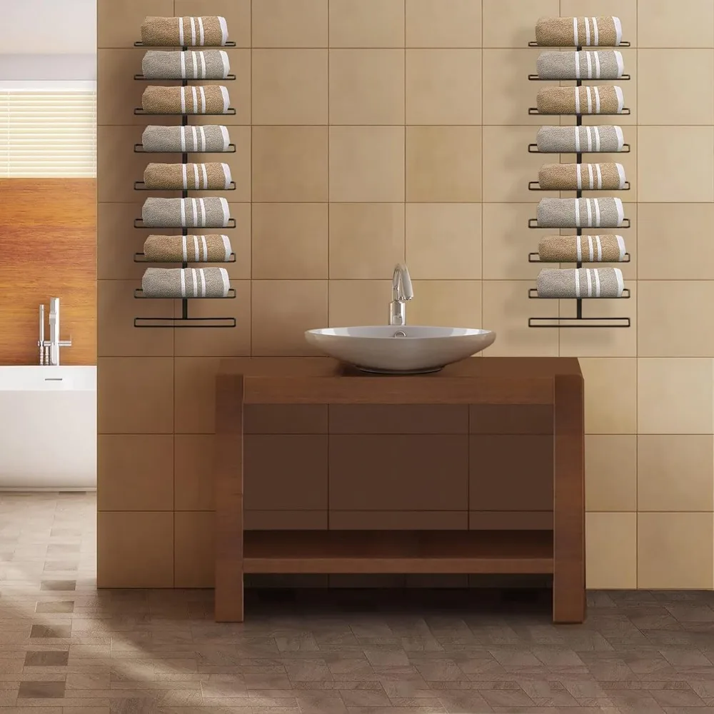 Wall-Mounted Wine Rack Set of 2, Holds 9 Bottles Each, Black Metal for Home Bar or Kitchen