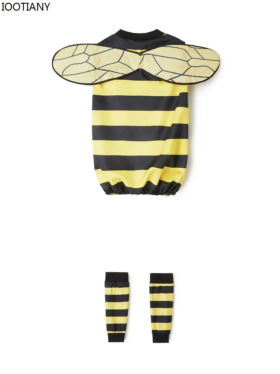 Halloween Kids Adult Bee Cosplay Costumes Cartoon Animal Little Bee Dress With Antennae Headband Wings Leg Set Carnival Dress Up