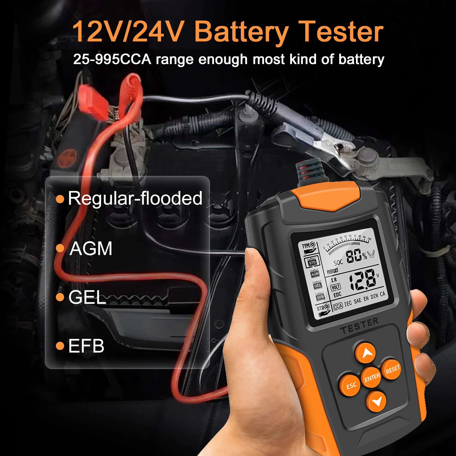 12V 24V Car Battery Tester  Digital Vehicle Cranking Charging Scanner Battery LCD Battery Analyzer Car Charge Diagnostic Tool