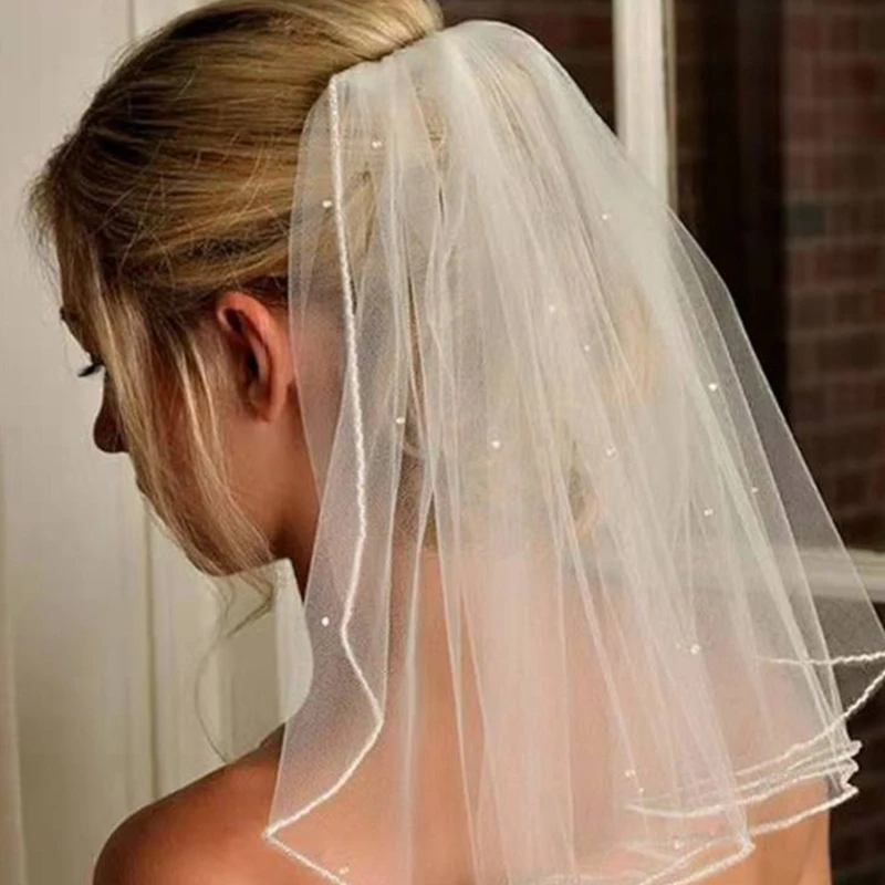 Luxurious Tulle Wedding Veil Pearl Bridal Veil for Woman Marriage