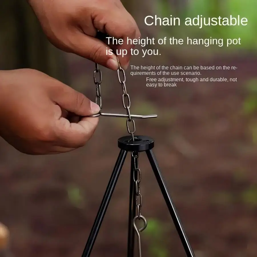 Camping Campfire Tripod Adjustable Hanging Pot,Stable Campfire Cooking,Picnic Essential,Compact and Lightweight Easy Carrying