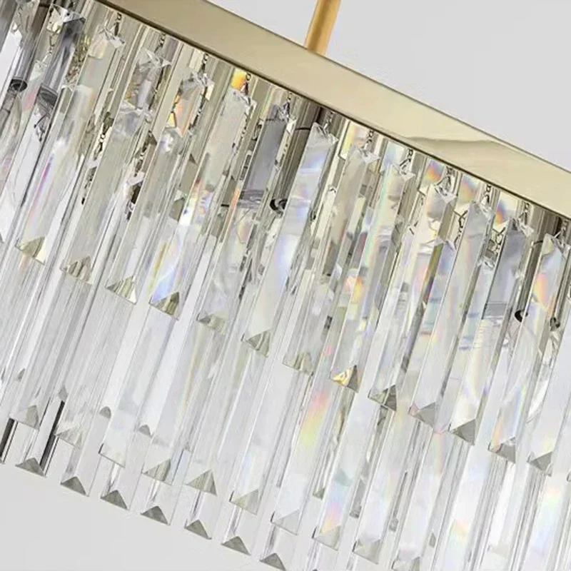 

Modern Luxury Drop Crystals Rectangle Gold Chandelier Lustre Suspension Luminaire Living Dining Room Bedroom Led Decoration Lamp