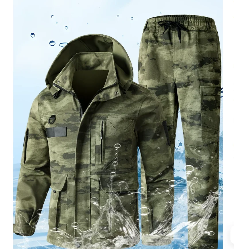 Spring and Autumn Outdoor Elastic workwear Set Multi Pocket Labor Protective Clothing