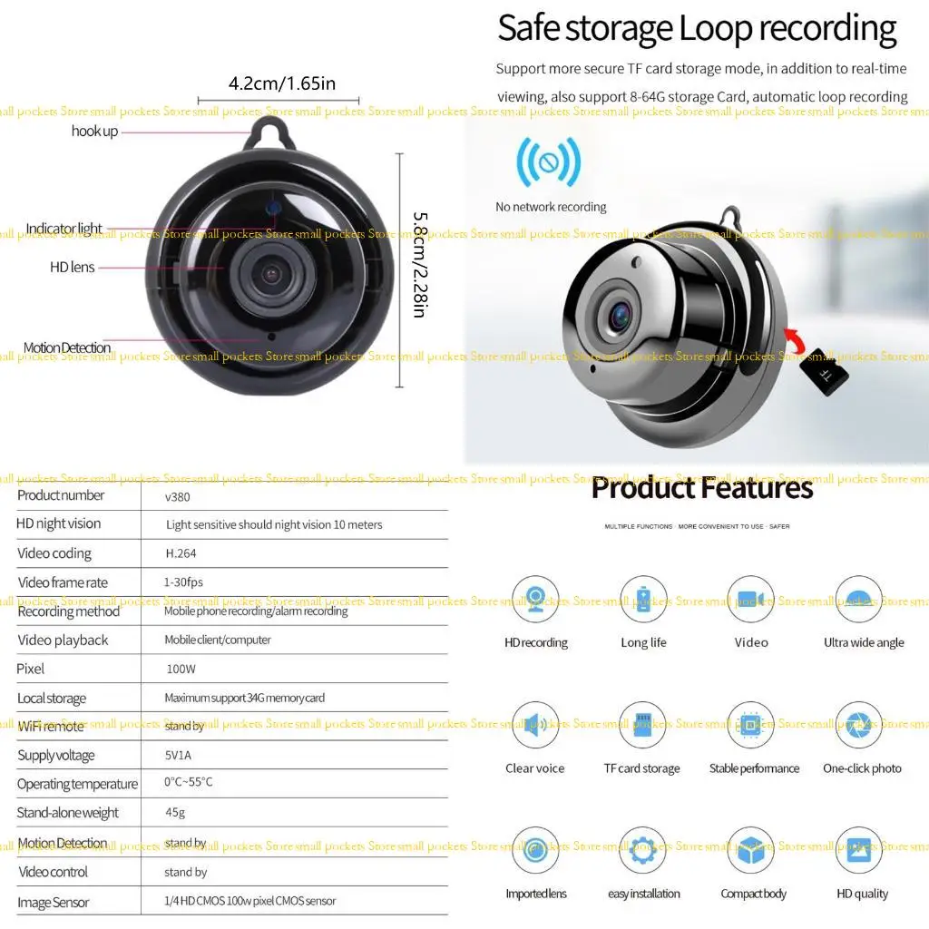 

R1WD 1080P Wireless Security WiFi Camera Mini Small IP Camera for Smart Home Night fo