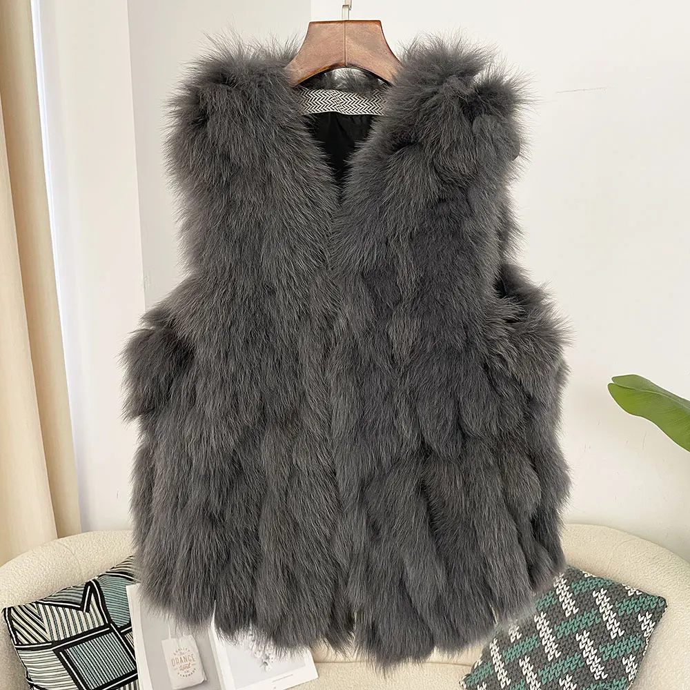 Natural Real Fox Fur Vest Thick Luxury Waistcoat Female Natural Fur Jacket Streetwear New Autumn Winter Warm Women\'s Coat