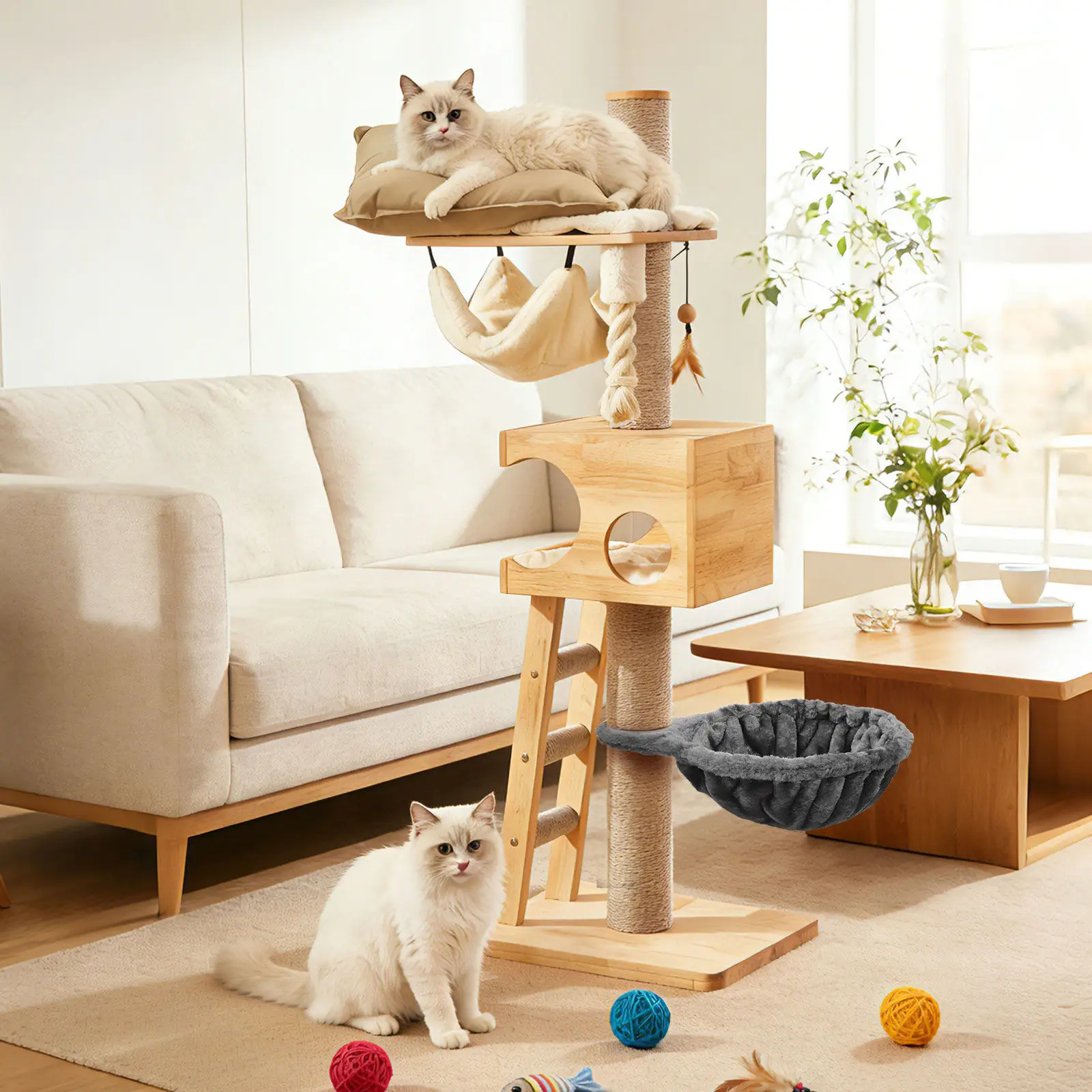 

Большой гамак-лежанка для кошек: сменная глубокая корзина, прочная конструкция, усиленные швы, комфортное теплое место для сна, для крепления к кошачьему дереву.