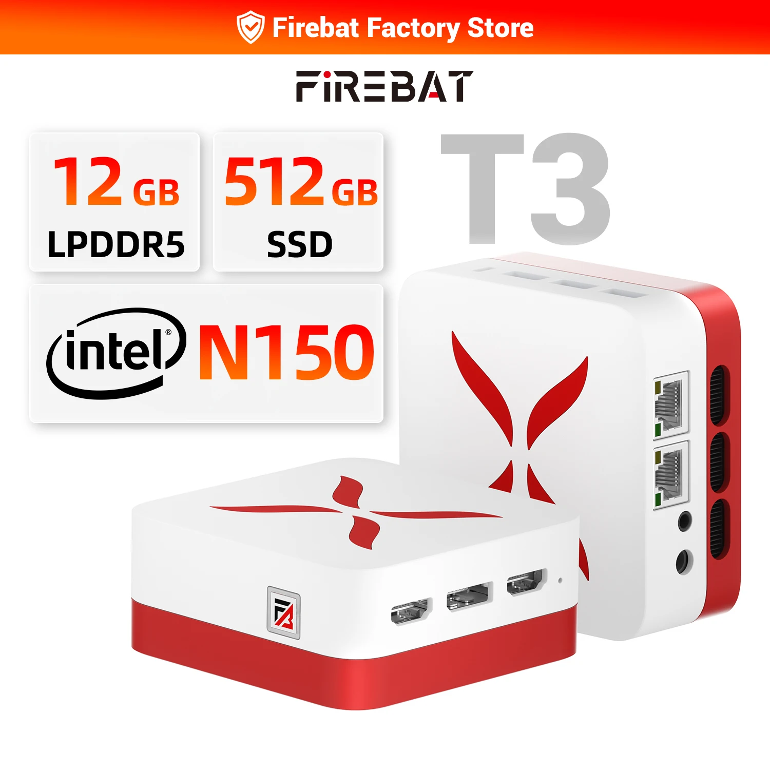 Firebat T3 Mini PC Intel Alder Lake N150 Compact Size Windows 11 12GB RAM 512GB PCIe SSD WiFi 5 BT4.2 Gaming Desktop Computer