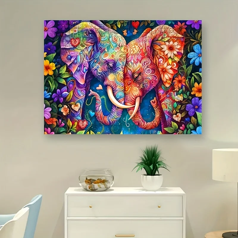 1000 قطعة من أحجية الصور المقطوعة على شكل فيل وزهور للبالغين - ألوان نابضة بالحياة، تصميم معقد، لعبة أنشطة عائلية، مستطيلة بيضاء