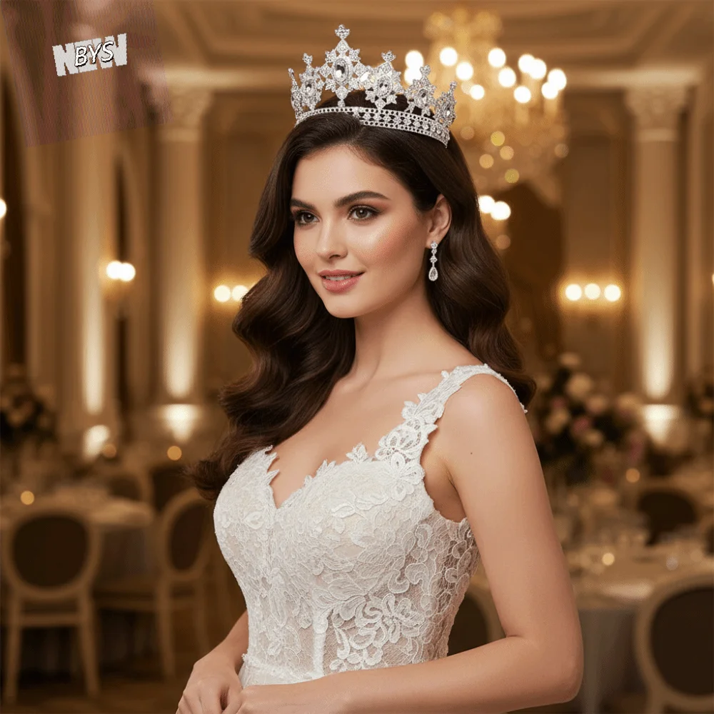 

Luxury Vintage Tiara Crowns Elegant Sparkling Bride Crystal Headpiece Exquisite Trendy Baroque Round Wedding Crown
