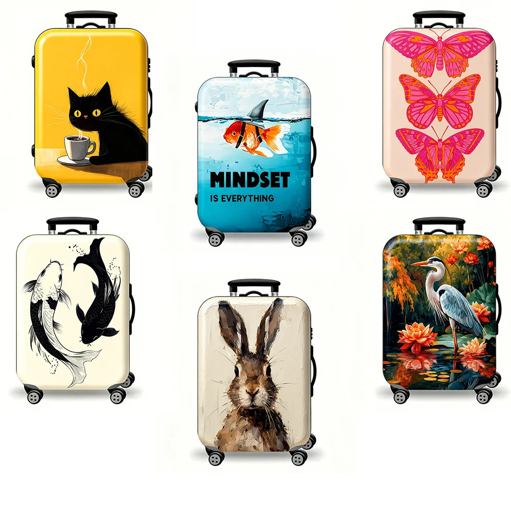 Leisure Style Animal Series Oil Painting Printing Luggage Cover, Elastic Washable Travel Trolley Case Protective Cover