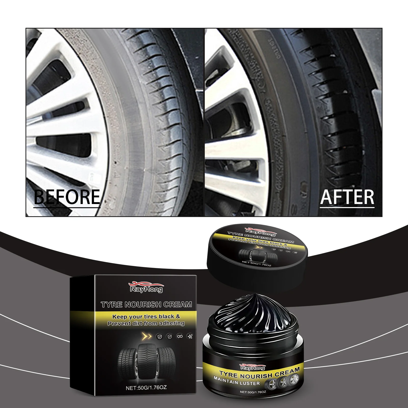 Tire Coating Wax Car Tire Shine Long Lasting Auto Rubber Restoration Shiny Paste Durable Blackening and Brightening Wax for Car