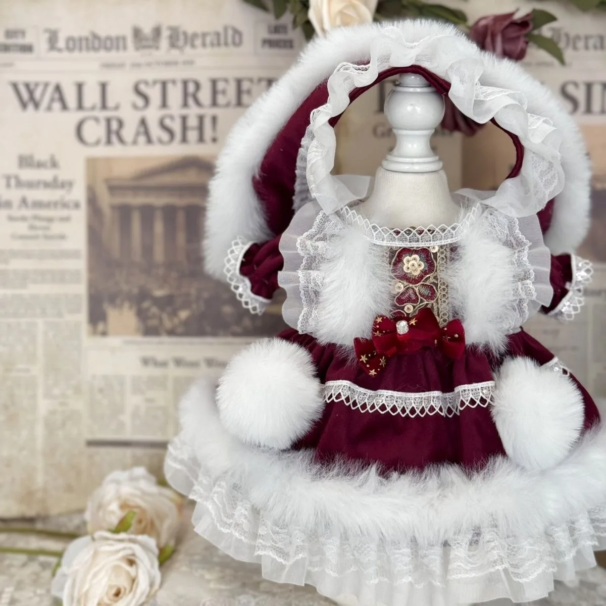 20cm 40cm 10cm 15cm cotton doll clothes, Wine red 50-55cm  reborn doll dress free shipping