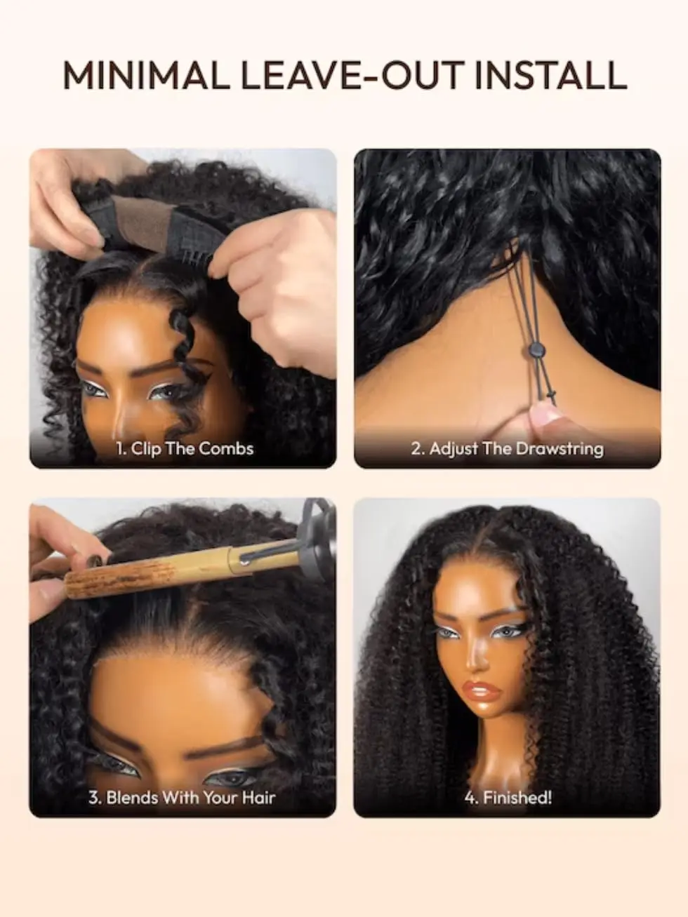 غريب مجعد نصف شعر مستعار شعر الإنسان غلويليس ارتداء الذهاب شعر مستعار 4C الأفرو غريب مجعد عقال شعر مستعار 3 في 1 نصف شعر مستعار الوجه على كليب Ins شعر مستعار