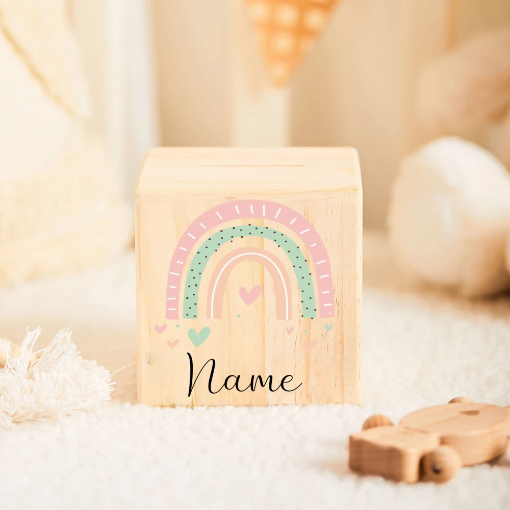 Personalized Baby Money Box Kids Rainbow Money Box with Name Baby Gift for Birth Customized Piggy Bank Baptism Gifts