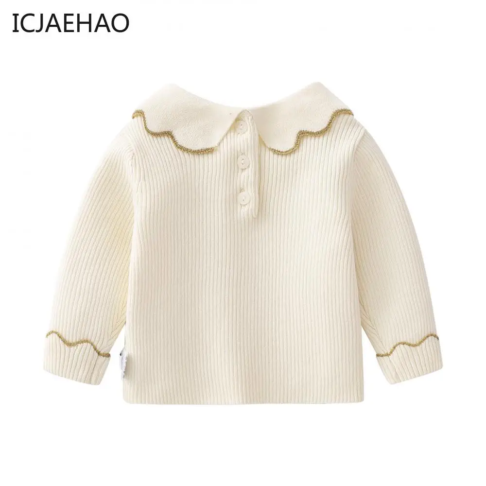 Newborn Baby Girls Knitted Sweatshirt Clothes for Autumn Winter Kids Sweater Top Clothing Classic Solid Color Long Sleeve Cotton