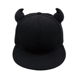 Pure Black Little Devil Horn Succubus Baseball Cap for Men Women Hip Hop Outdoor Sports Personality Flat Brim Hat COS PY49