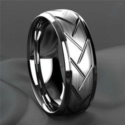 Fashion Men’s Silver Color Black Stainless Steel Ring Groove Multi-Faceted Ring For Men Women Engagement Ring Anniversary Gifts