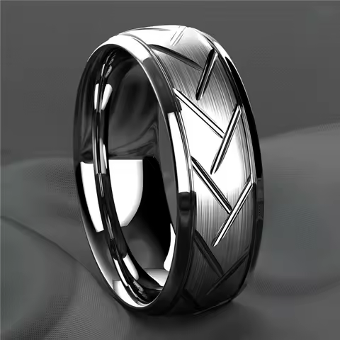 Fashion Men&rsquo;s Silver Color Black Stainless Steel Ring Groove Multi-Faceted Ring For Men Women Engagement Ring Anniversary Gifts