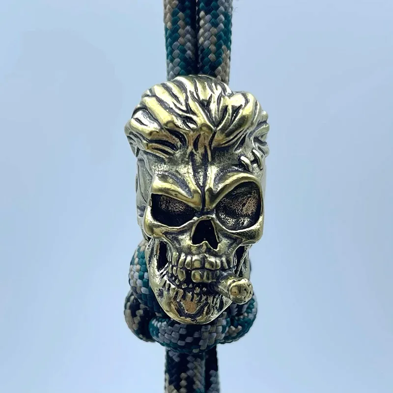 Brass Hip Hop Smoking Skull Knife Bead Outdoor EDC Umbrella Rope Pendant DIY Paracord Woven Bracelets Accessories Lanyard Charms