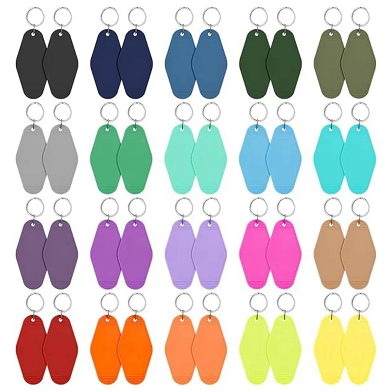 40 PCS Hotel Keychain Blank With Key Rings, 20 Colors Plastic Rhombus Motel Keychain For DIY Keychain And Luggage Tag Durable