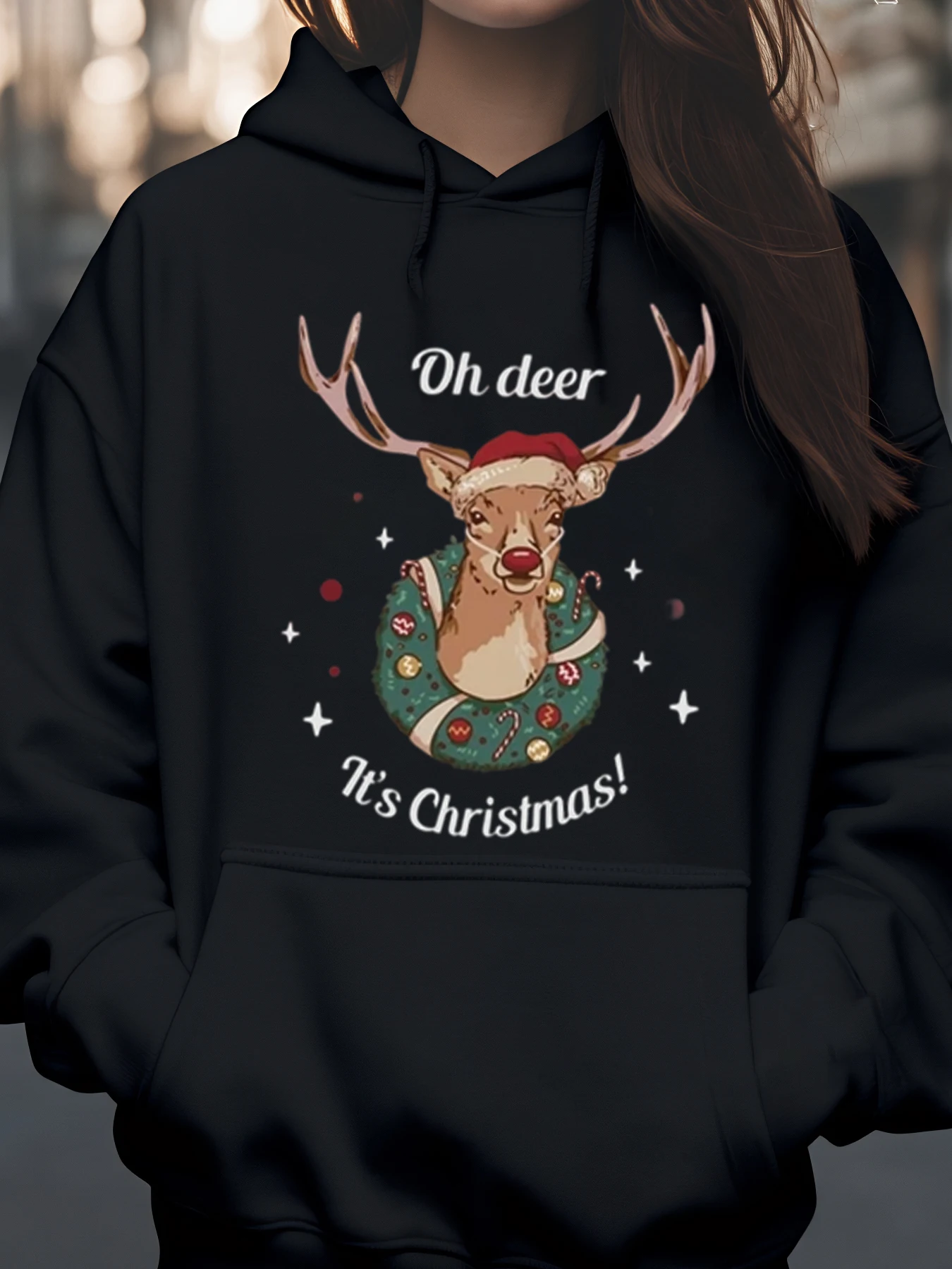 

Oh Deer It's Рождественская толстовка с принтом оленей Рождественская праздничная повседневная одежда для женщин и мужчин
