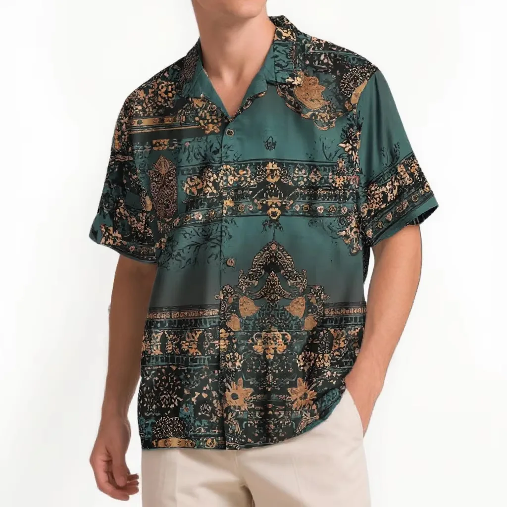 

European And American Summer Men's Beach Hawaiian Shirt Casual Loose Short Sleeve Floral Shirt