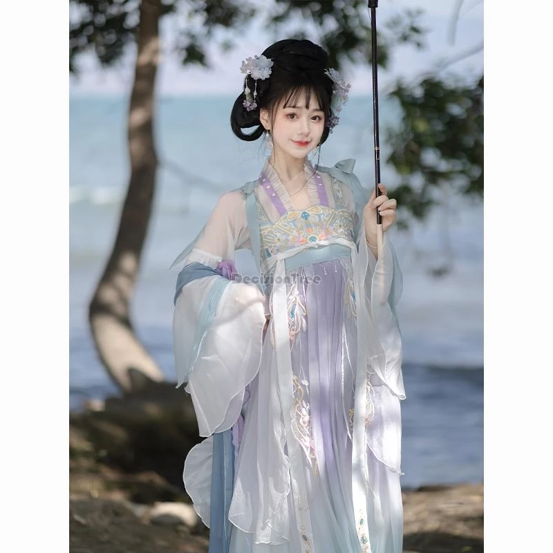 

2024 chinese retro tang dynasty style chest-length han element embroidery ruqun hanfu spring improved elegant daily hanfu w508