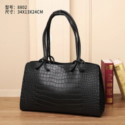 New genuine leather women's handbag, large capacity tote bag, fashionable and versatile woven travel mommy bag