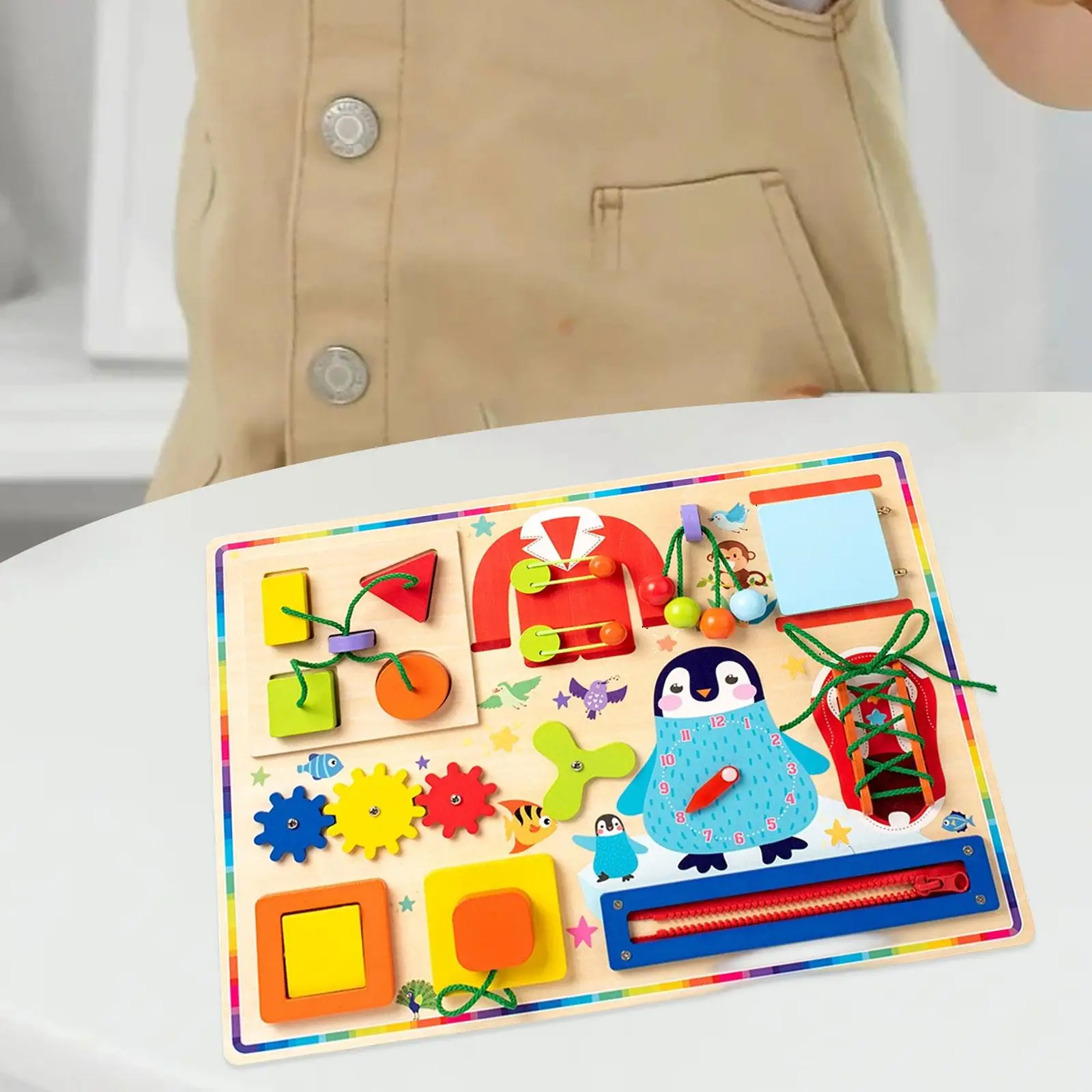 

Children Busy Board Portable Wood Sensory Board for Classroom Kids Preschool
