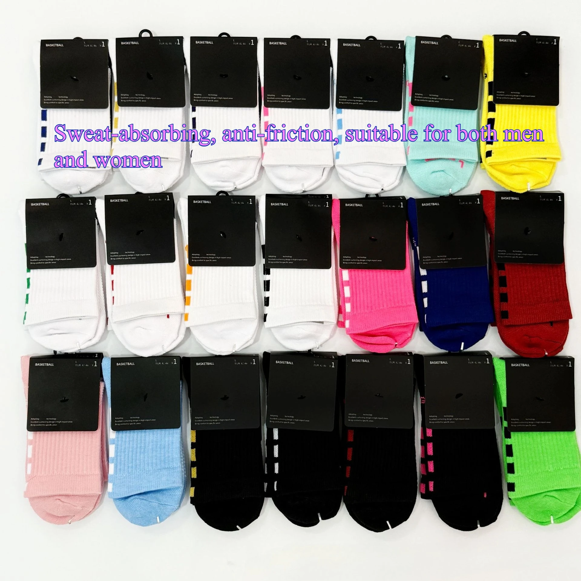 19NB-ถุงเท้าข้อกลางแบบหนาของอเมริกา ถุงเท้าฝึกซ้อมบาสเก็ตบอลสำหรับเล่นบนสนาม ระบายอากาศได้ดีและซับเหงื่อได้ดี