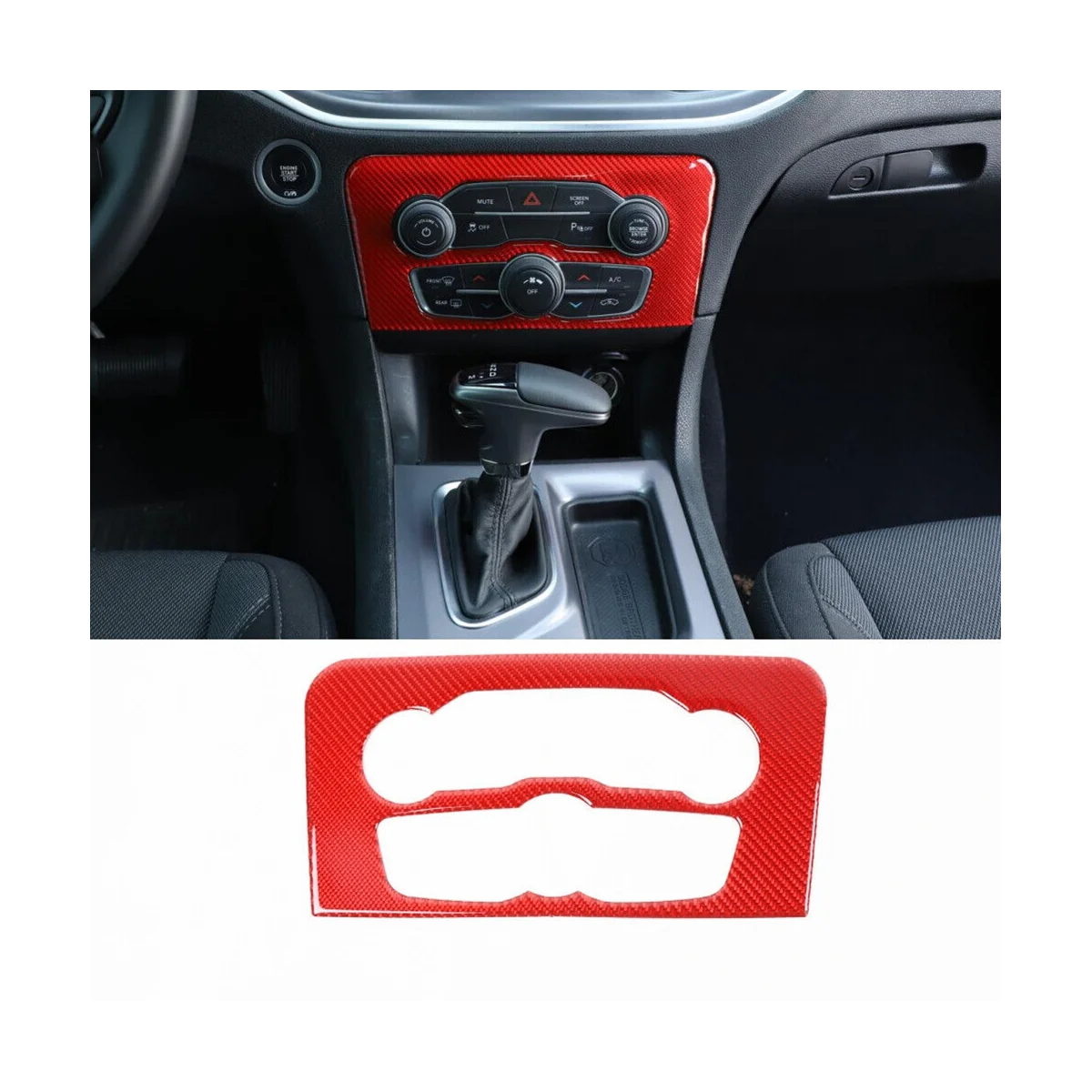 Centre A/C Switch Button Trim Panel Cover for 16-21 Dodge Charger Interior Air Vents Trim Panel Red Carbon Fiber