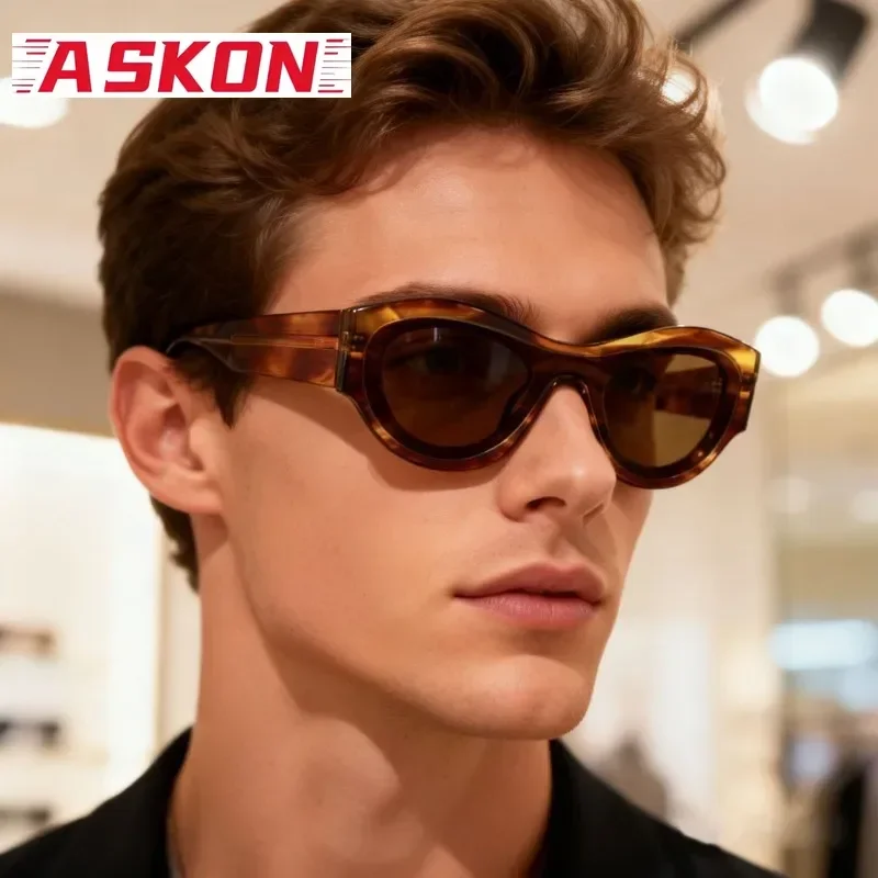 Thick Retro Acetate High-end Cat Eye Black-rimmed Sunglasses Men Polarized Personalized Wide-leg Frame Glasses Women UV400 Beach