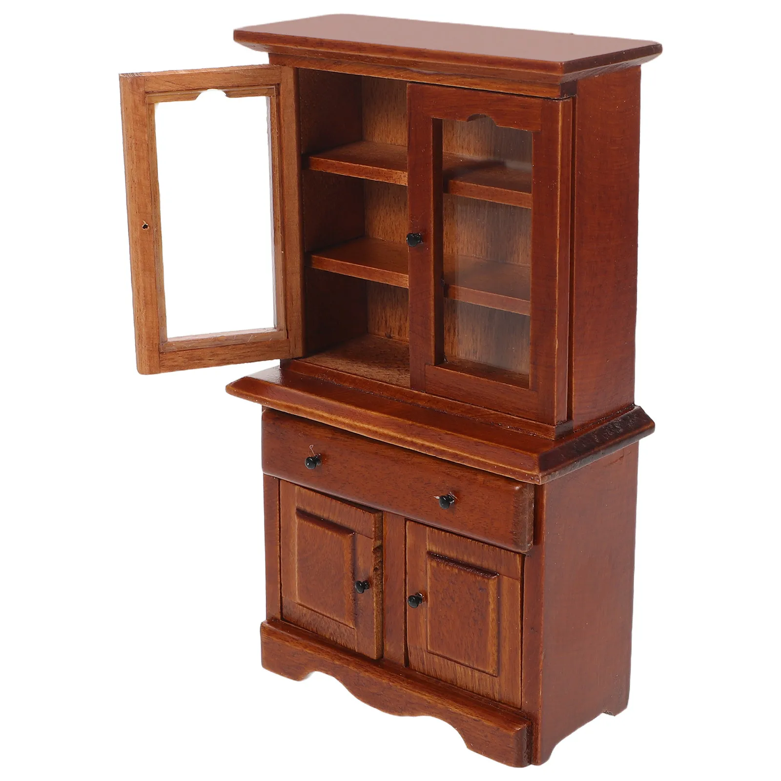 

1:12 Scale Mini Bookshelf Cabinet Handcrafted Wooden Storage Display for Dollhouse Micro Scene Arrangement Creative Room Decor