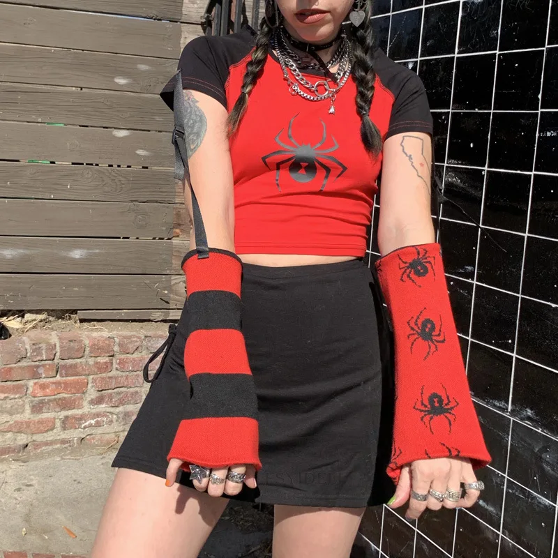 

Goth Street Women Y2K Spider Print T-shirt Sexy Skinny Crop Tops Aesthetic Short sleeve Baby Tees Vintage Casual Kawaii clothes